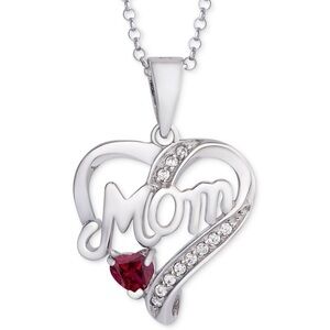 NWT MACY’S RHODOLITE GARNET & WHITE SAPPHIRE HEART MOM STERLING SILVER NECKLACE